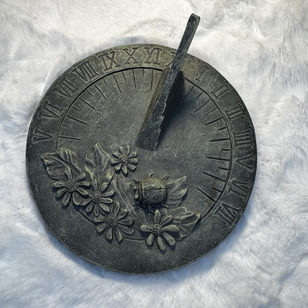 Ornamental Garden Sundial Sunflowers & Ladybugs 6" ~ Might Be Painted Plaster